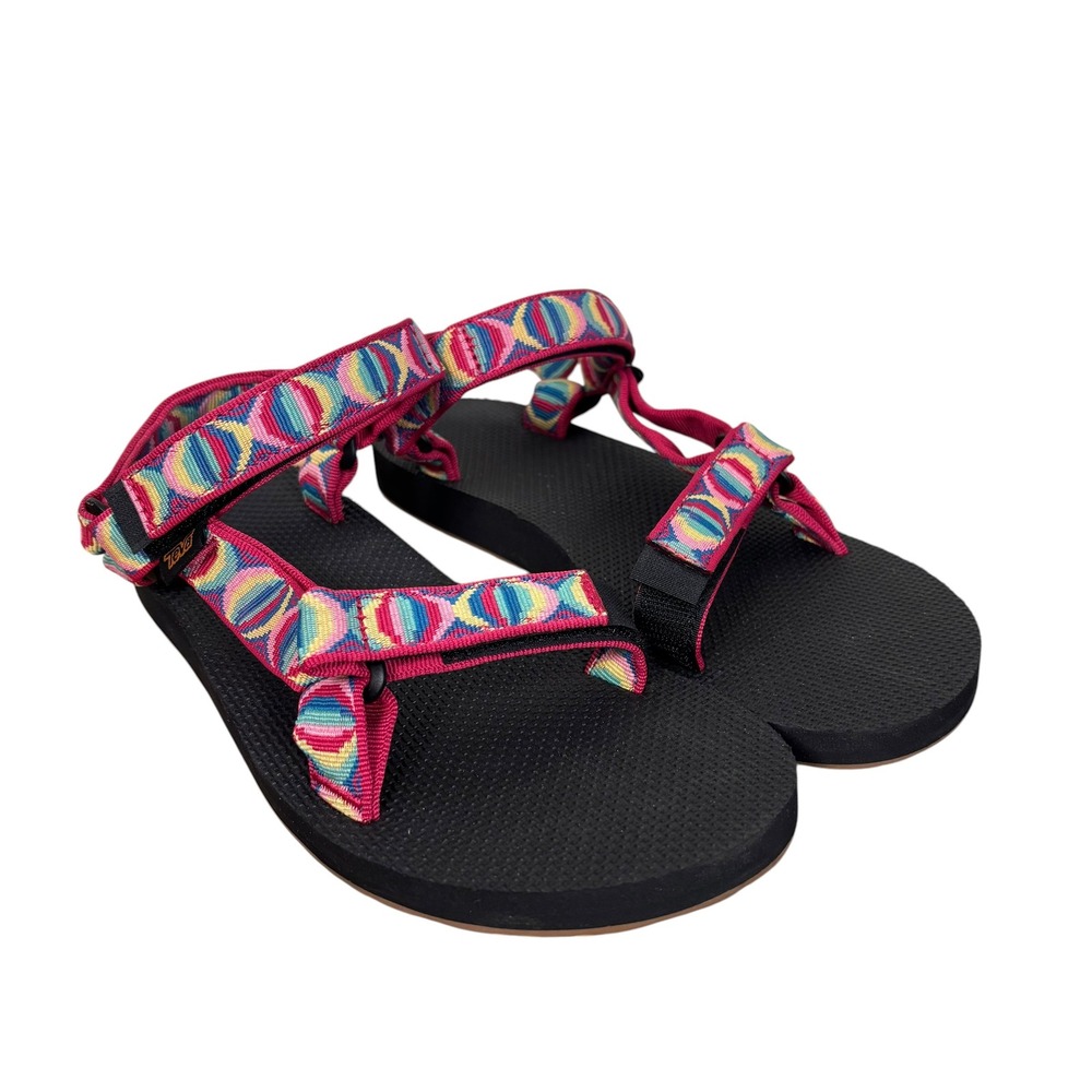 Teva Original Universal Womens Sandals Black Multi Color Geometric Size 9